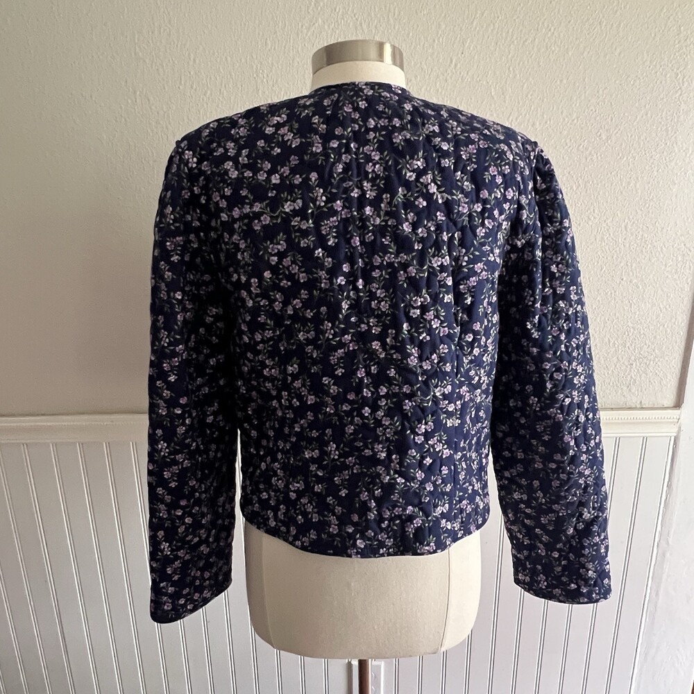 Vintage 80s 90s Quilted Jacket and Maxi Skirt Set Cottage Navy Purple Floral L - Picture 7 of 16